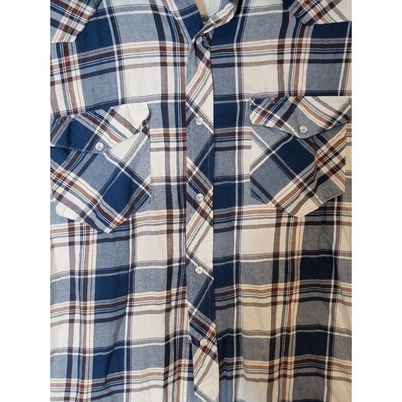 Resistol Double R Pearl Snap Flannel Shirt Size XXL Blue White Brown Plaid - Picture 5 of 5